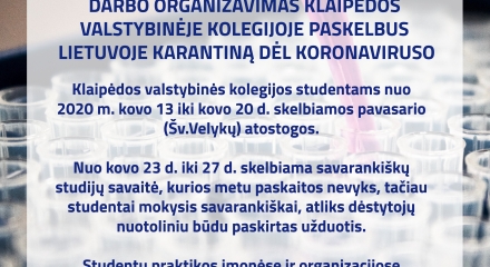 Darbo organizavimas KVK paskelbus karantiną dėl koronaviruso